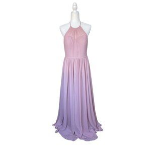 Azazie Bridesmaid Dress Size 10 Halter Pink‎ Long Chiffon Mesh Sheer Back Cutout